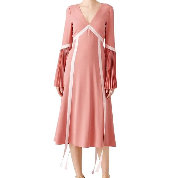Prabal Gurung Rose Pink Pleated Sleeve A-Line V-Neck Cocktail Tea Dress 2 - Picture 1 of 11